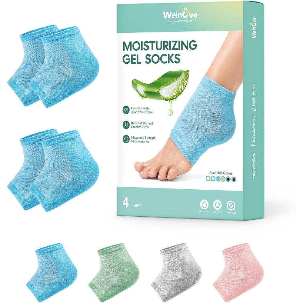 Welnove moisturizing heel socks with aloe vera gel lining front view