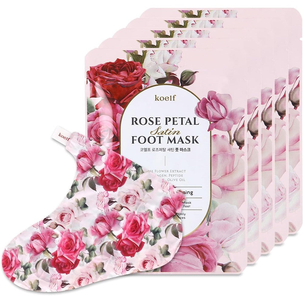 Koelf Rose Petal Satin Foot Mask 5 pairs packaging front view