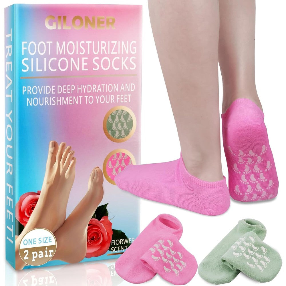 Giloner two pairs of blue silicone gel moisturizing socks for dry feet
