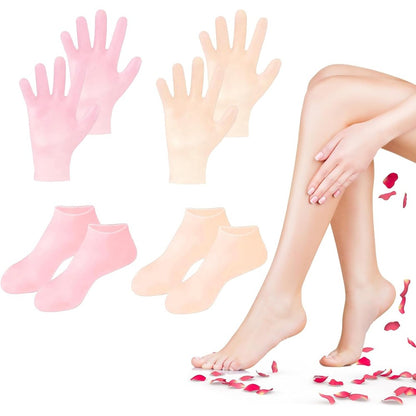 TEAWOO 4 pairs silicone socks and gloves set in pink and beige colors