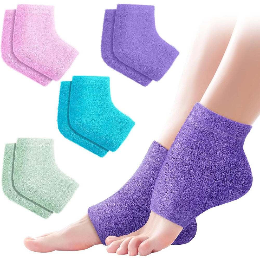 TEAWOO 4 pairs of multi-color fuzzy moisturizing heel socks for women