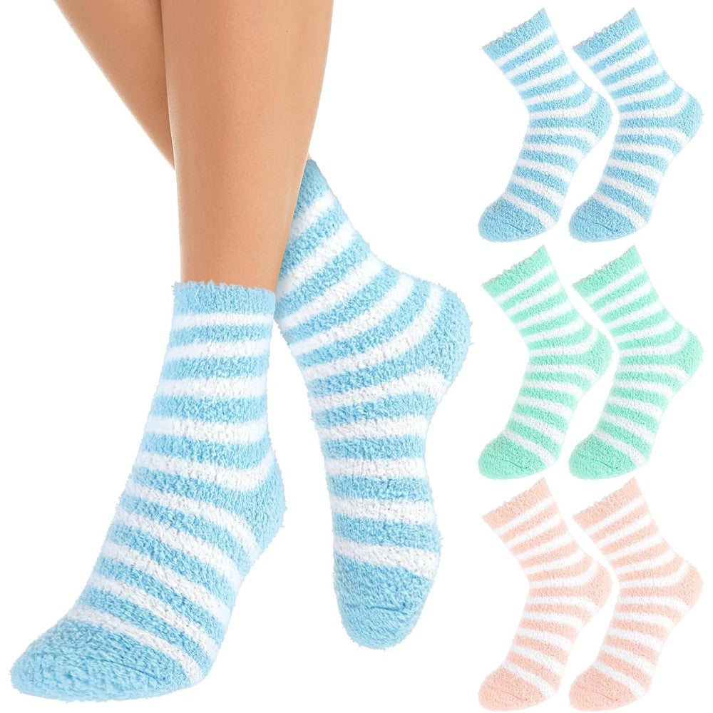 APLZGMG 3 pairs of striped aloe infused moisturizing spa socks in pink green and blue