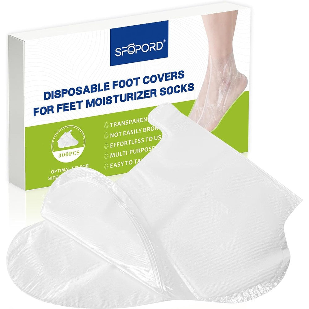 SFOPORD 300 pieces of disposable plastic foot covers with adhesive straps