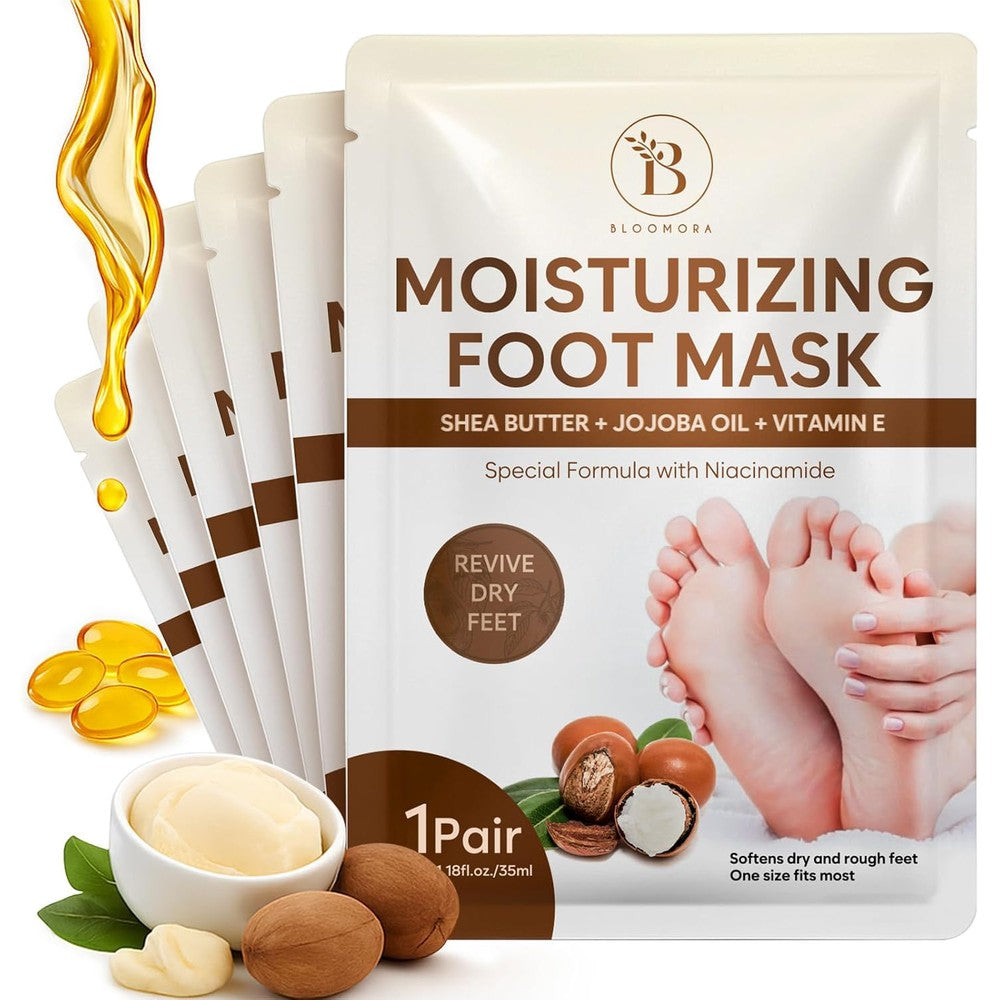 BLOOMORA 6 pairs of hydrating foot masks for dry cracked feet repair