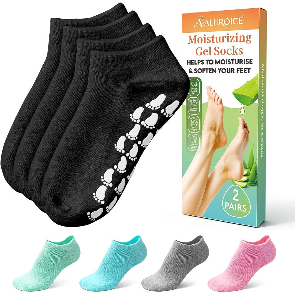 Aluroice silicone moisturizing socks front view in black