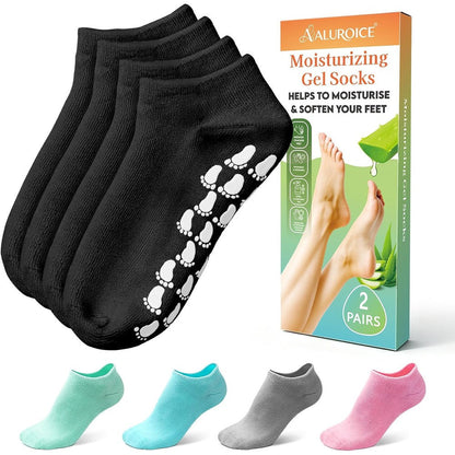 Aluroice silicone moisturizing socks front view in black