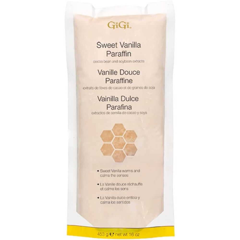 GiGi Sweet Vanilla Paraffin Wax Refill 16 Ounce package front view showing brand logo and ingredients.