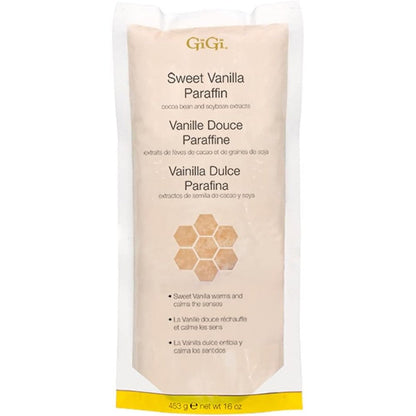 GiGi Sweet Vanilla Paraffin Wax Refill 16 Ounce package front view showing brand logo and ingredients.