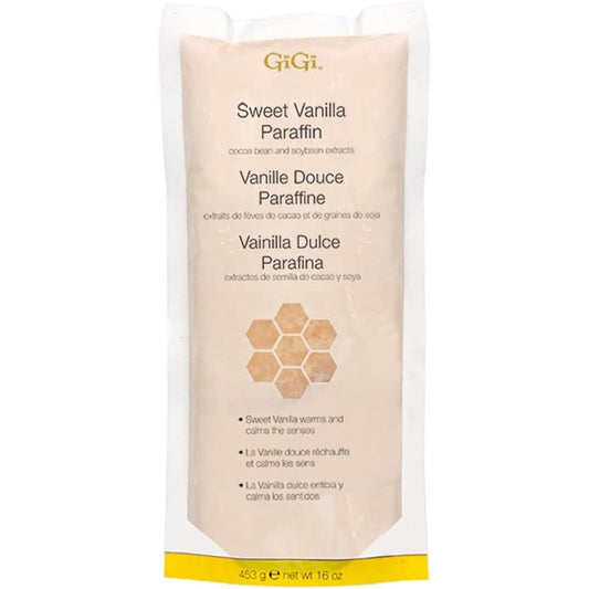 GiGi Sweet Vanilla Paraffin Wax Refill 16 Ounce package front view showing brand logo and ingredients.