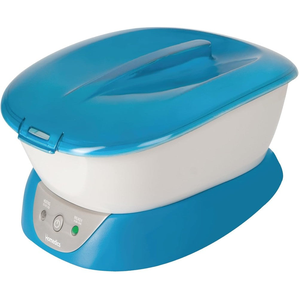 Homedics ParaSpa Plus paraffin wax bath machine front view with blue lid