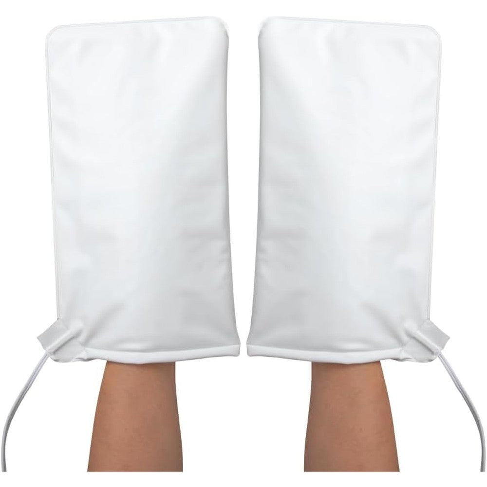 ForPro Professional Collection Premium Heated Mitts front view showing white terry cloth exterior for professional salon hand care.