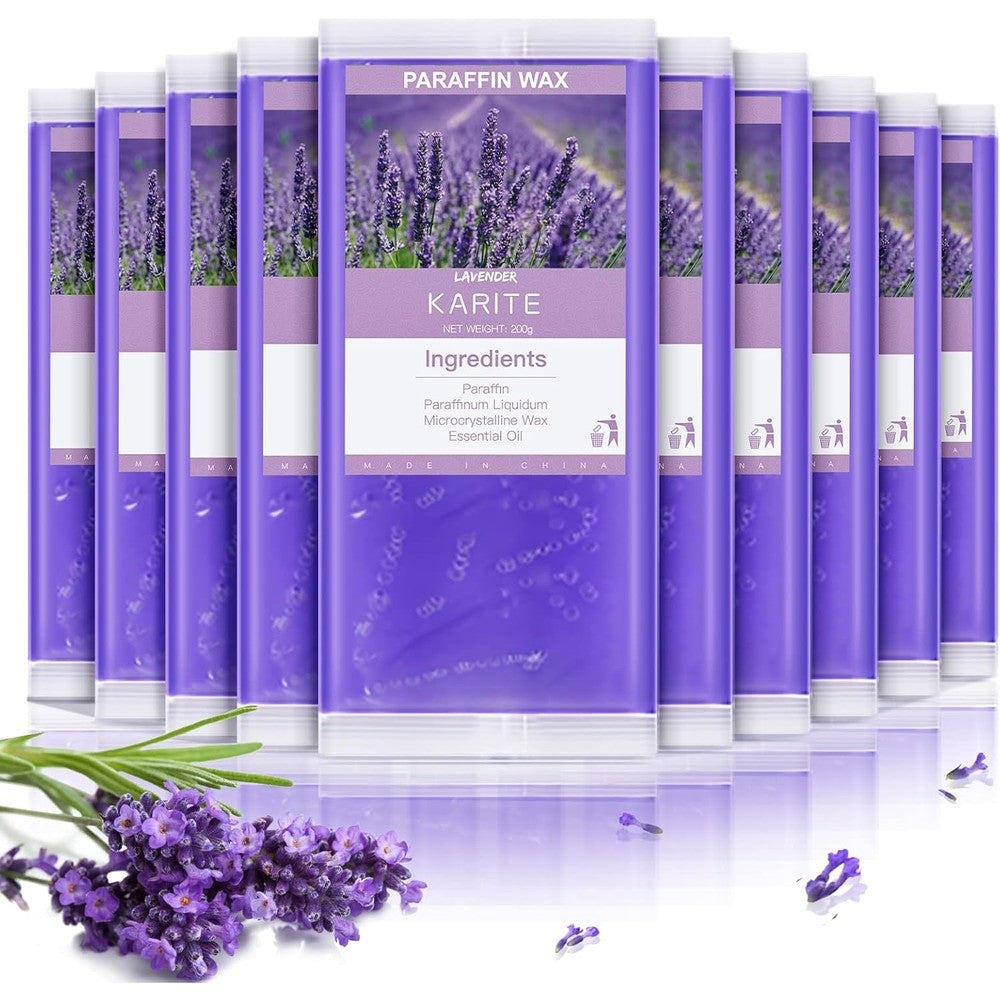 KARITE Paraffin Wax Refills 10 Pack front view showing lavender scented beads for hand and feet hydration.