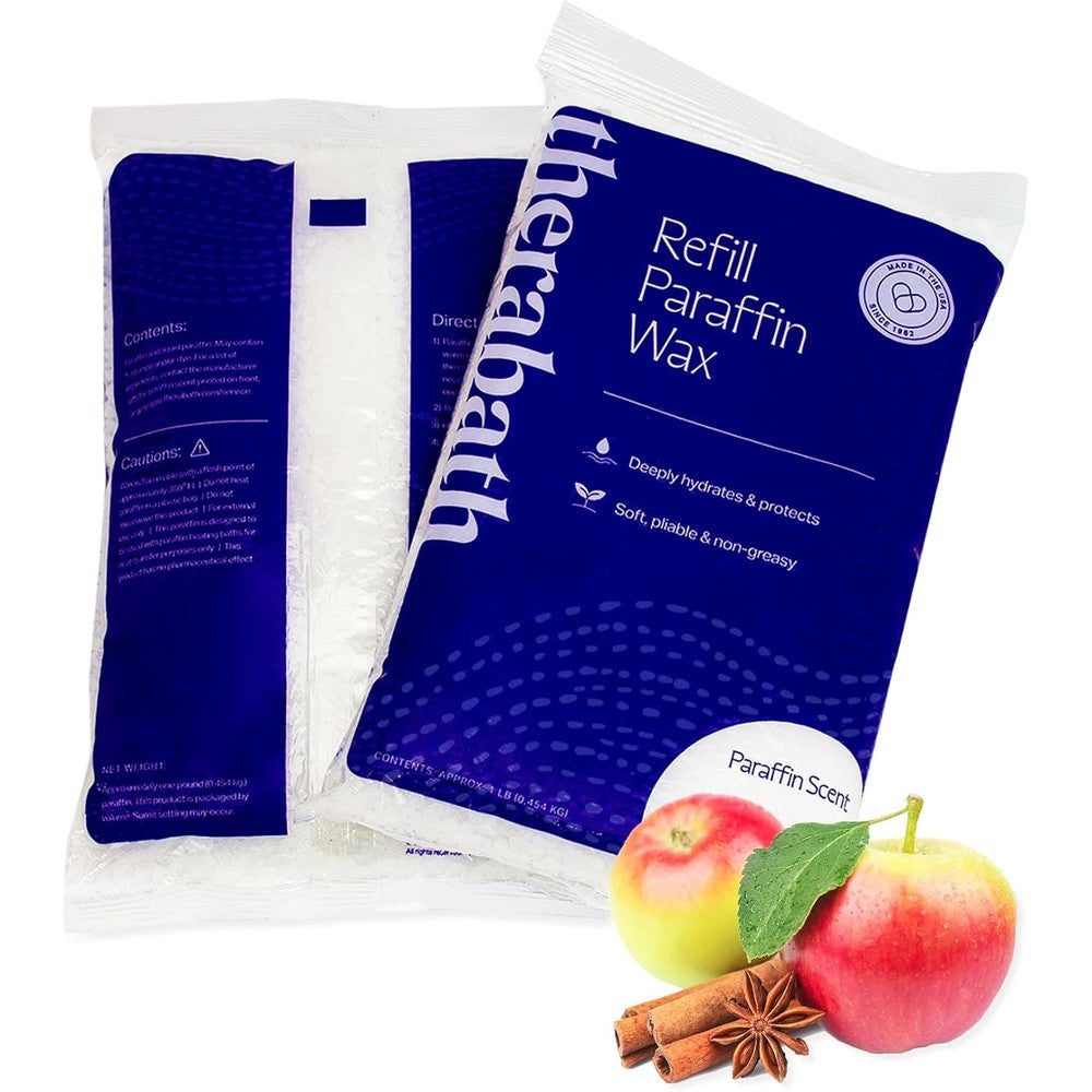 Therabath Paraffin Wax Refill front view of the 4 pound warm apple spice packaging