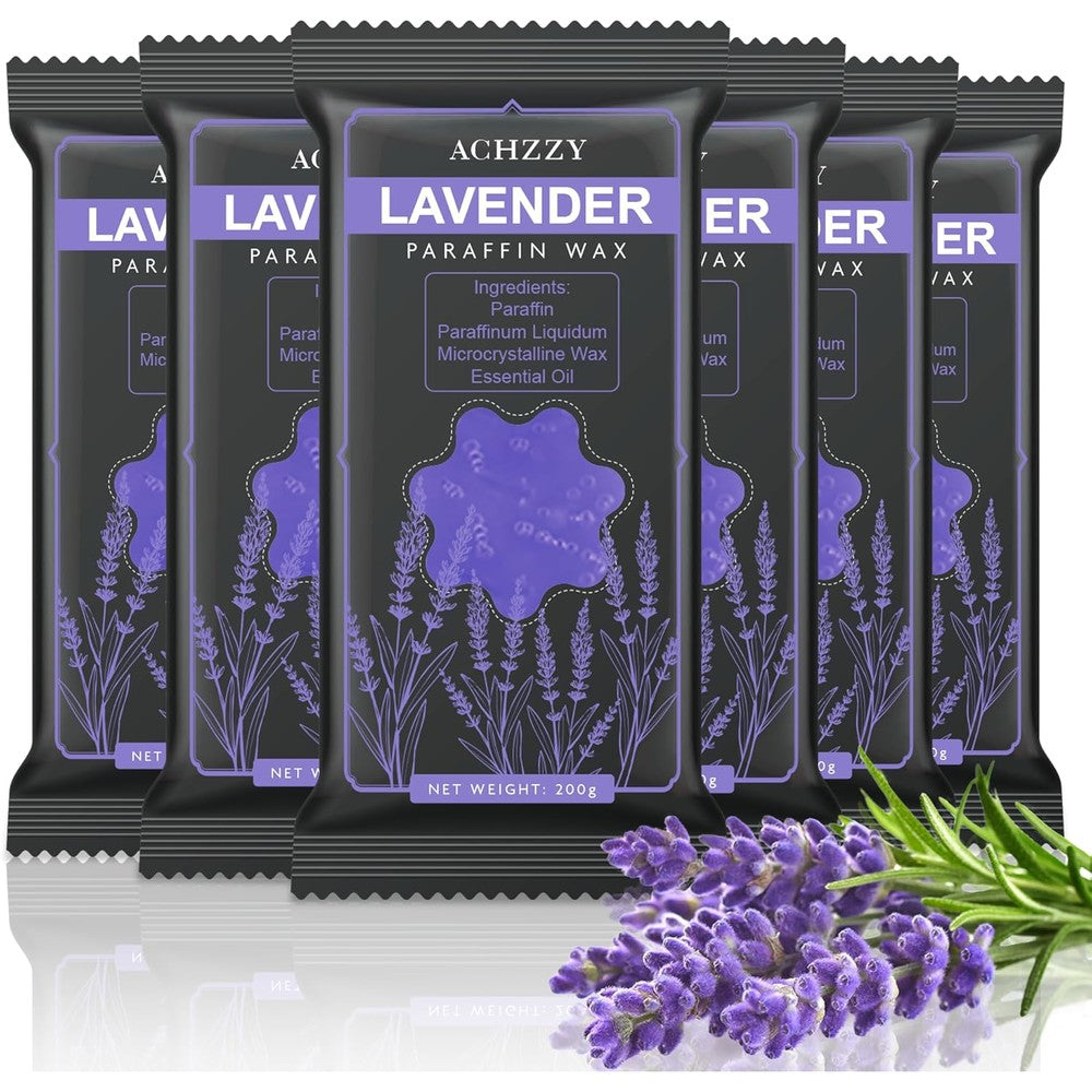 Achzzy natural paraffin wax refills lavender six pack front view packaging