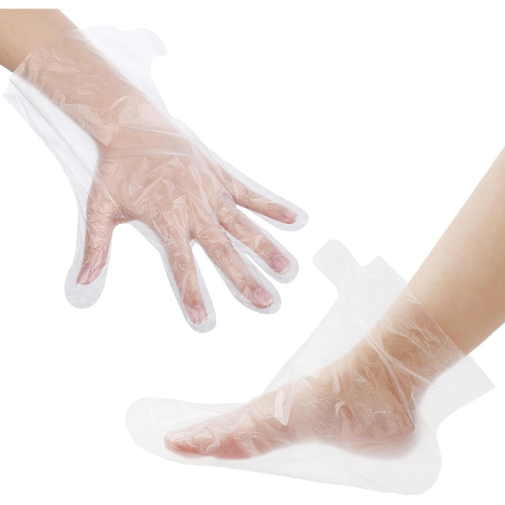 Tucnoeu paraffin wax bath liners front view packaging with clear plastic gloves and stickers for home spa treatments.
