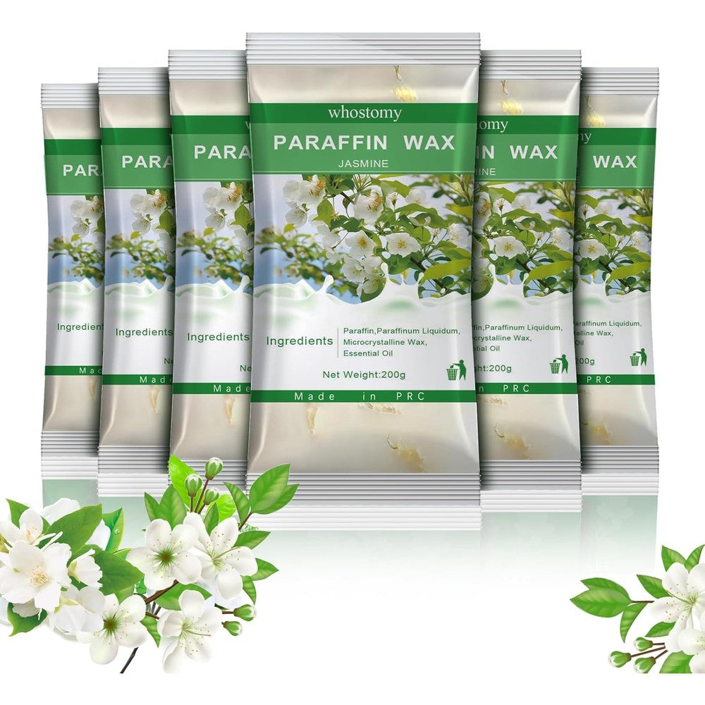 Whostomy paraffin wax refills 6 pack front view showing premium jasmine packaging blocks