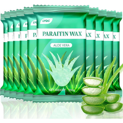 LYQC Paraffin Wax Refill front view showing ten packs of aloe vera scented wax blocks for heat therapy.
