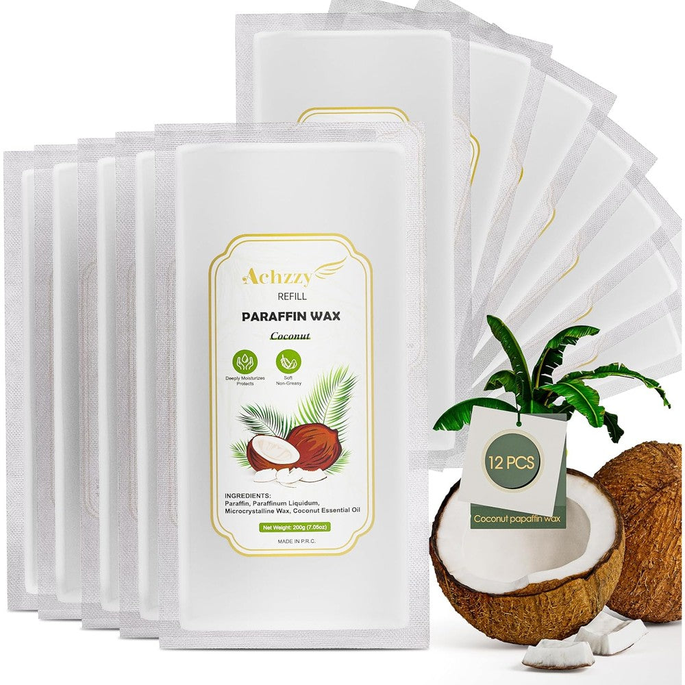 Achzzy Natural Paraffin Wax Refills front view of twelve pack set for deep skin hydration
