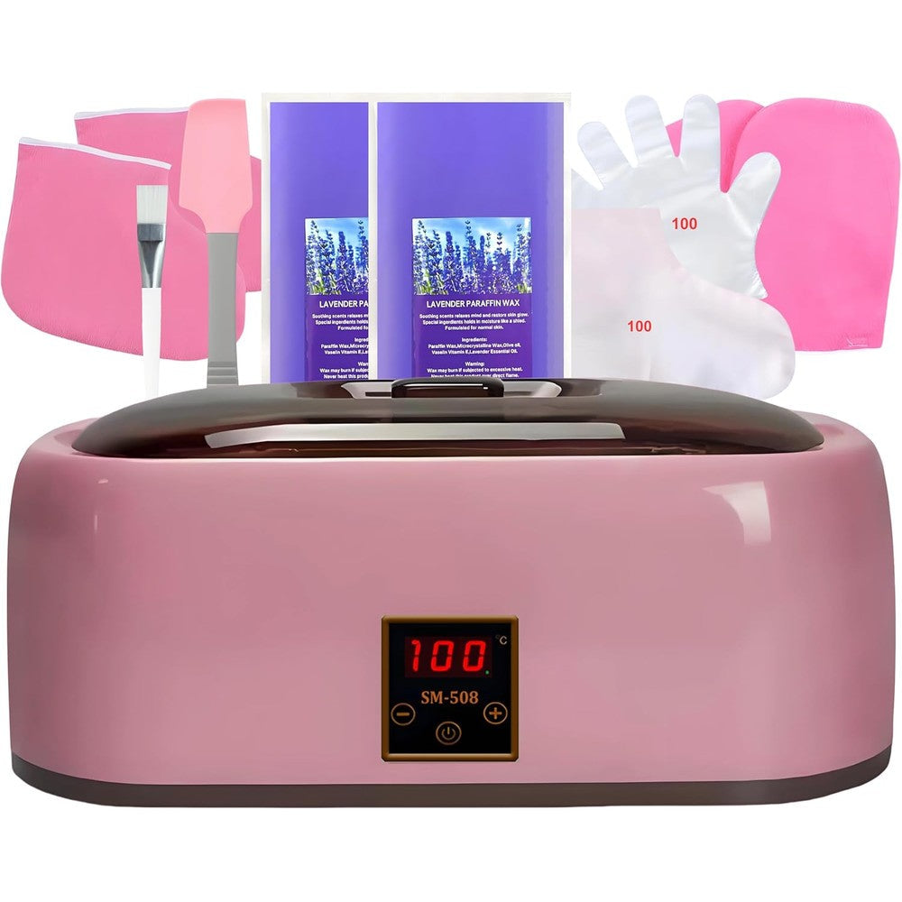JOJOCOSMO paraffin wax machine front view displaying digital touchscreen panel and pink exterior