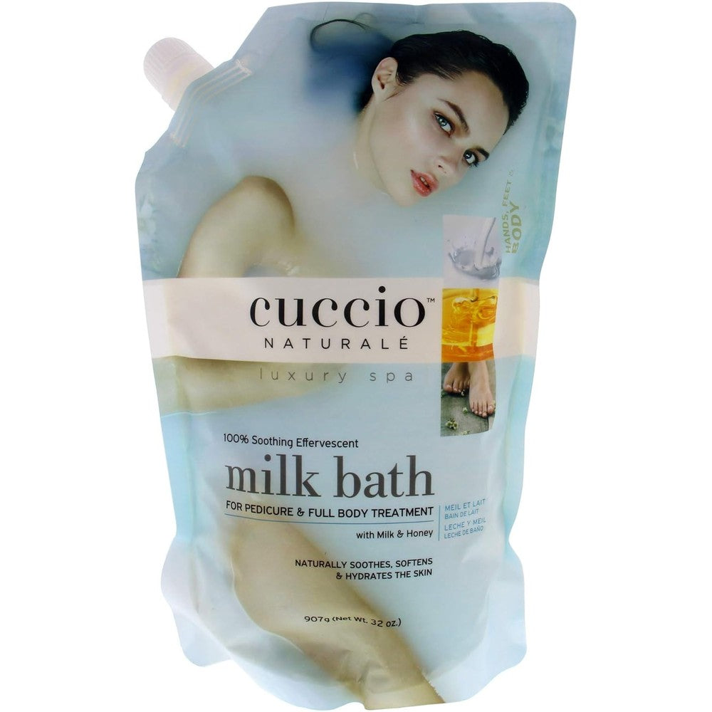 Cuccio Naturale Milk Bath Pedicure and Body Treatment pouch front view luxury spa soak packaging