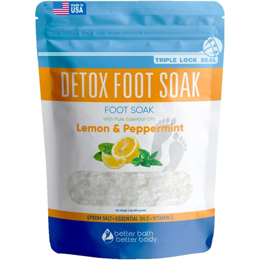 Better Bath Better Body Detox Foot Soak Salts front view of thirty two ounce resealable pouch packaging