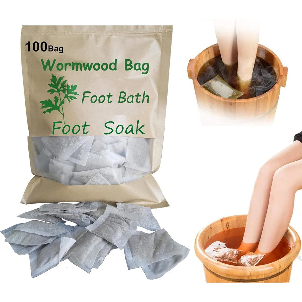 AMTOOCH Natural Mugwort Herb Foot Soak 100 count retail packaging front view.