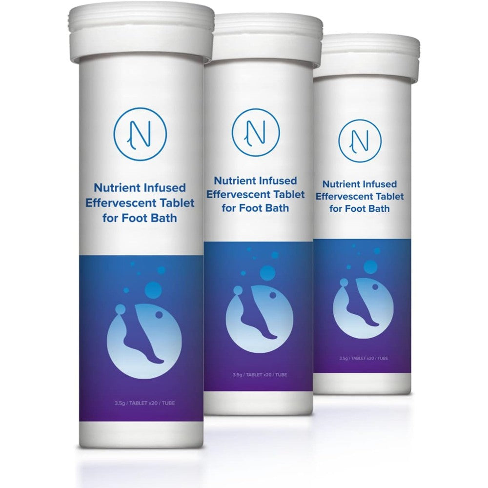 Nerve Spa diabetic foot soak effervescent tablets front view of packaging tubes for swelling relief.