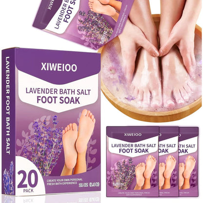 Xiweioo lavender Epsom salt foot soak 20 pack front view