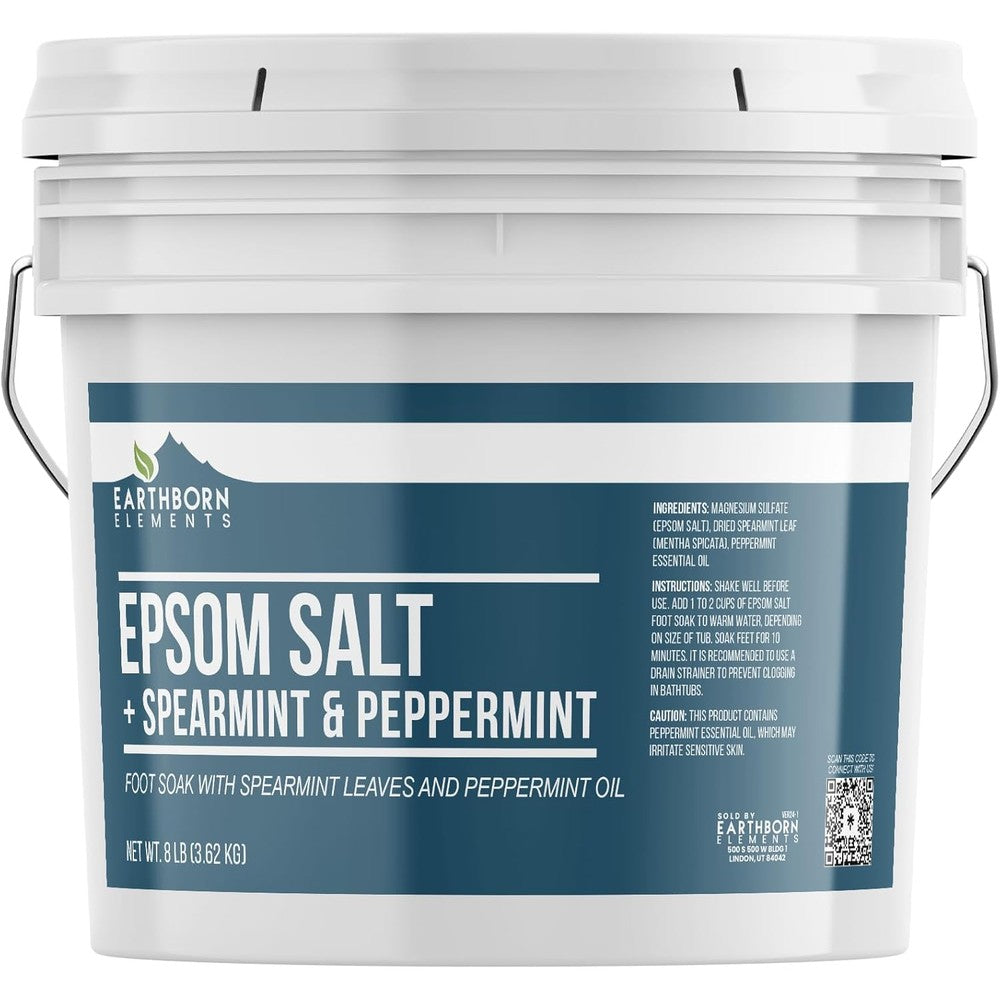 Earthborn Elements Spearmint and Peppermint Epsom Salt Foot Soak bucket front view.