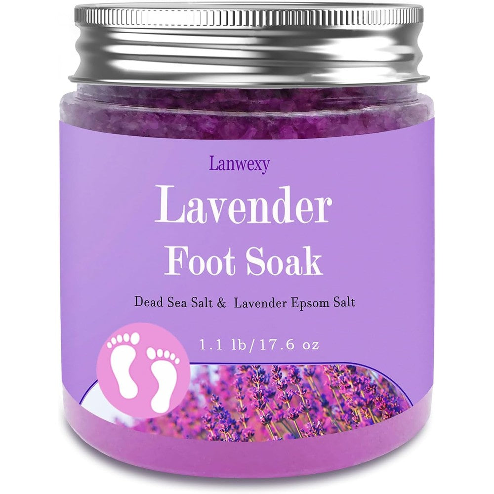Lanwexy Lavender Foot Soak with Epsom Salt jar front view