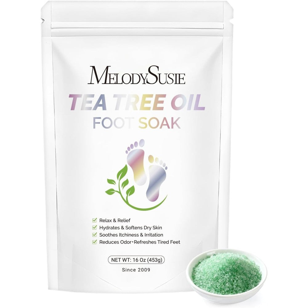 MelodySusie Tea Tree Oil Foot Soak with Sea Salt 16 Ounce bottle front view