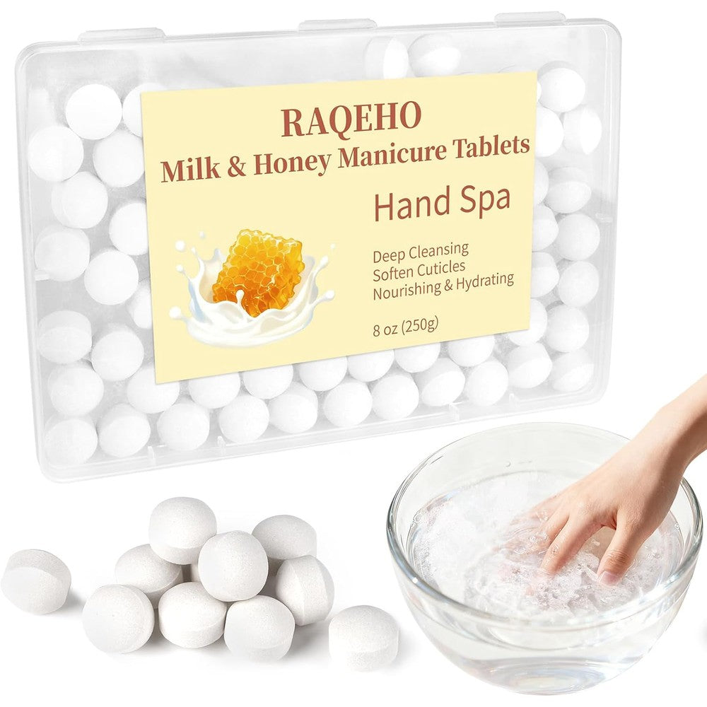 Raqeho Milk and Honey Manicure Tablets front view container