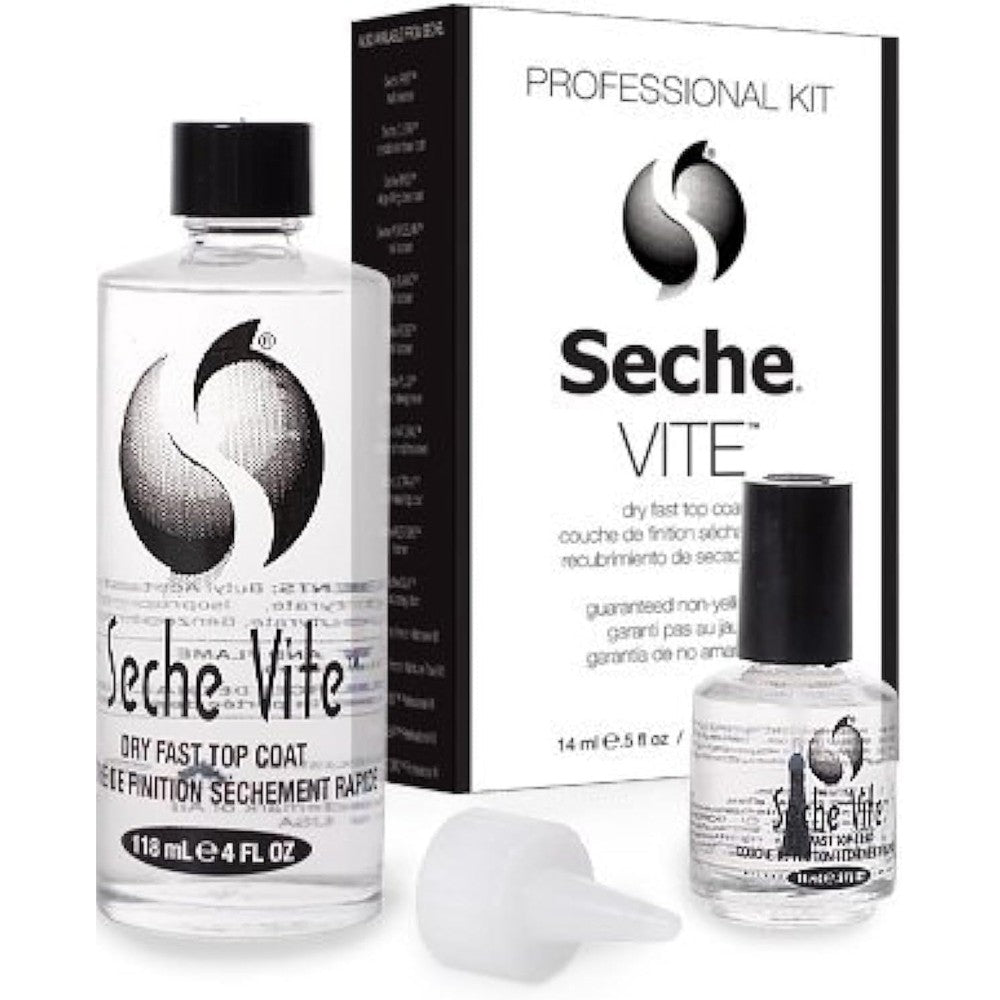 Seche Vite Dry Fast Top Coat Professional Kit front view featuring refill bottle