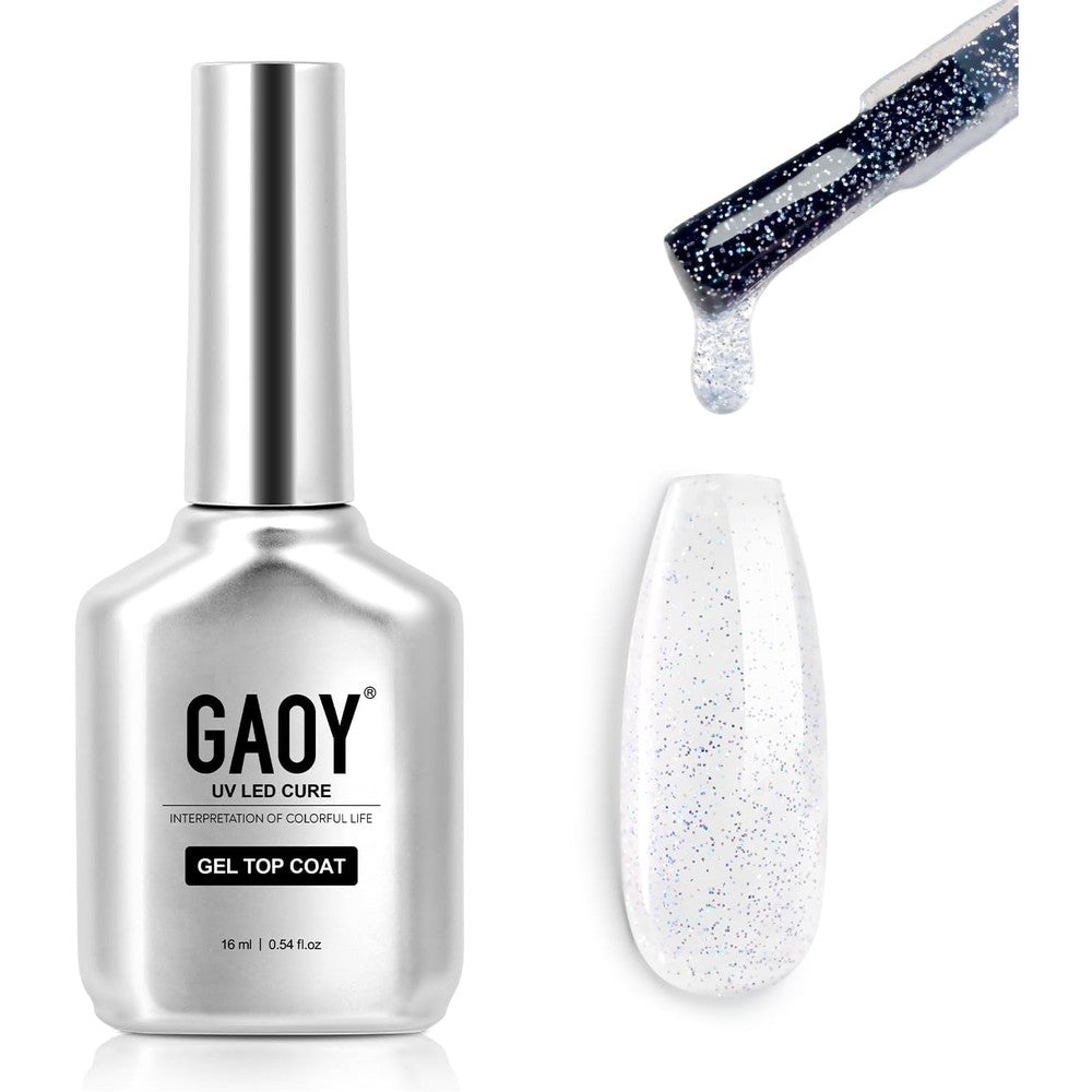 Gaoy Glitter Finish Gel Top Coat silver iridescent bottle front view