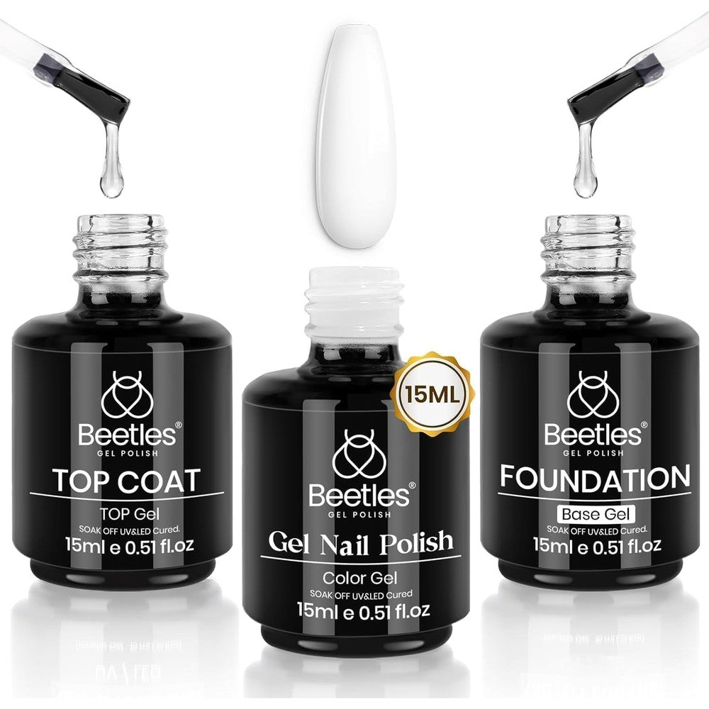 Beetles 3 piece white gel polish kit front view