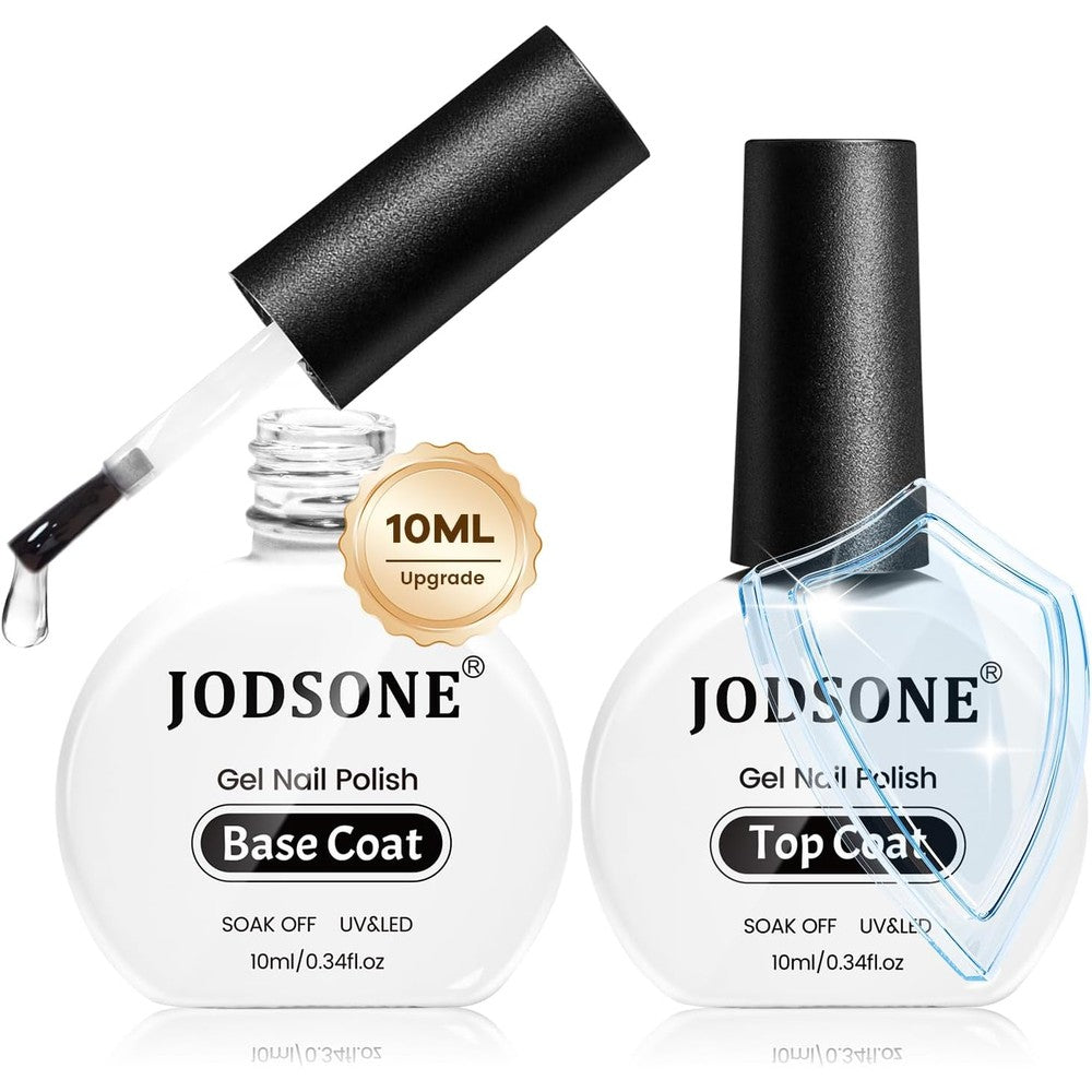 JODSONE top coat and base coat gel polish set front view for glossy DIY home manicures
