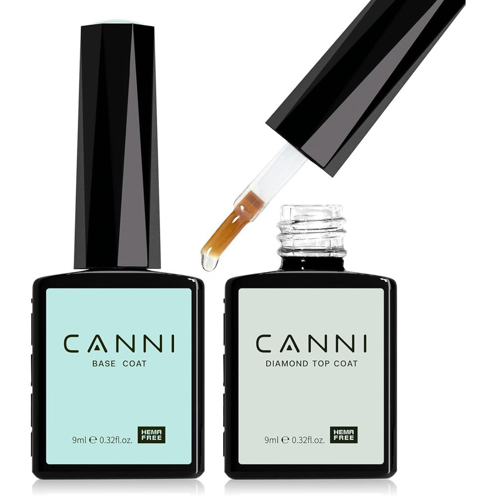 CANNI no wipe gel top coat and base coat set front view bottles