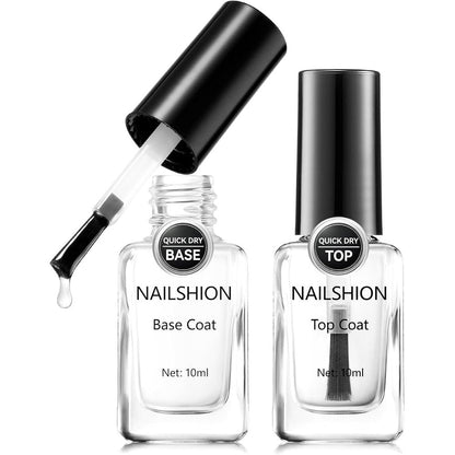 Nailshion base coat and top coat regular nail polish clear bottles front view