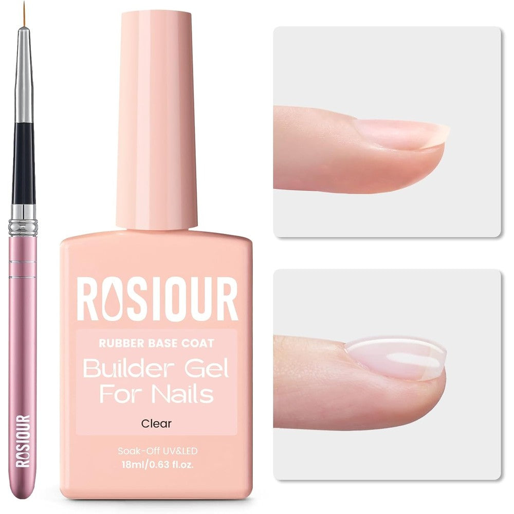 Rosiour HEMA and TPO Free Rubber Base Builder Gel clear bottle front view showcasing the 18ml packaging.