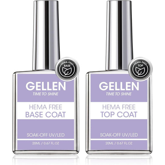Gellen Hema Free Gel Base and Top Coat set front view showcase