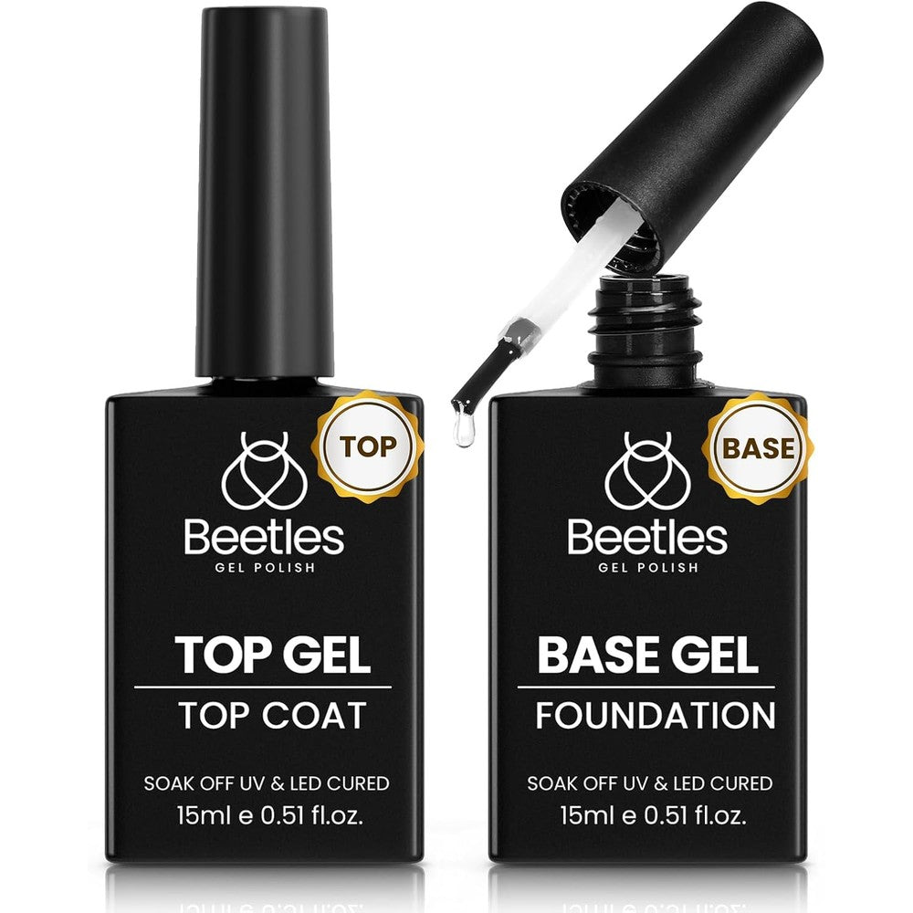 Beetles Gel Polish Top and Base Coat Set front view bottle display for professional glossy manicures