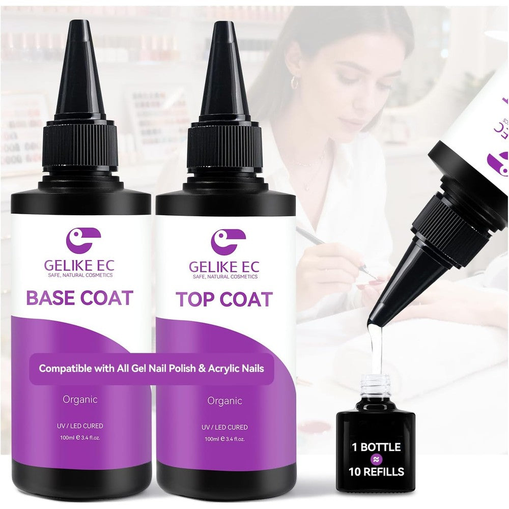 Gelike Ec Base Gel and Top Coat Set professional salon bottles front view