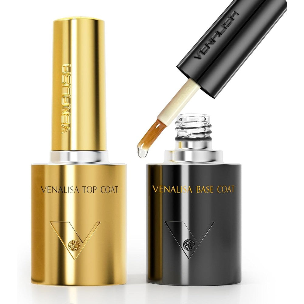 Venalisa No Wipe Gel Top Coat and Base Coat Set front view bottle packaging for professional manicures.