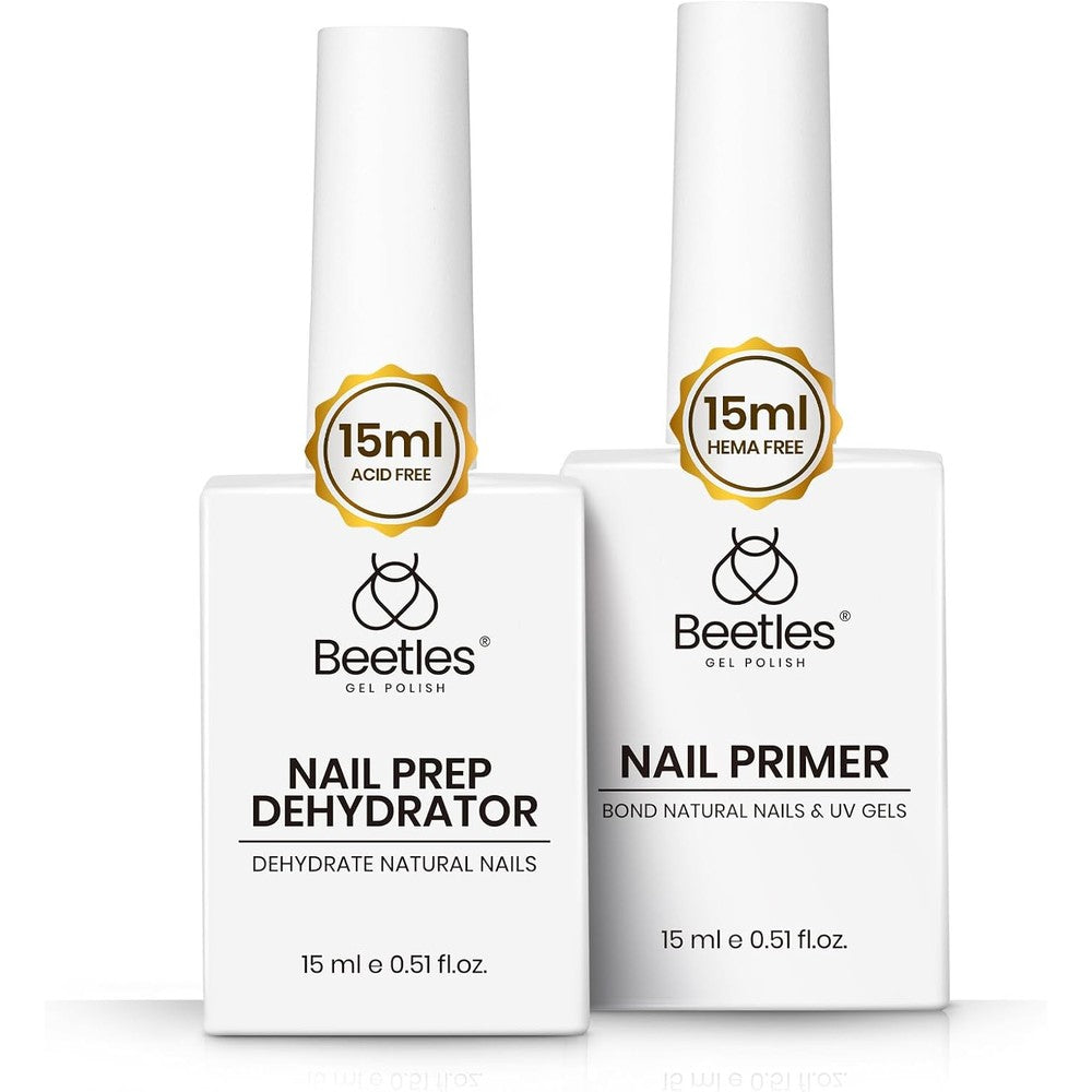 Beetles Gel Polish Nail Dehydrator and Primer 15ml bottles front view showing professional packaging
