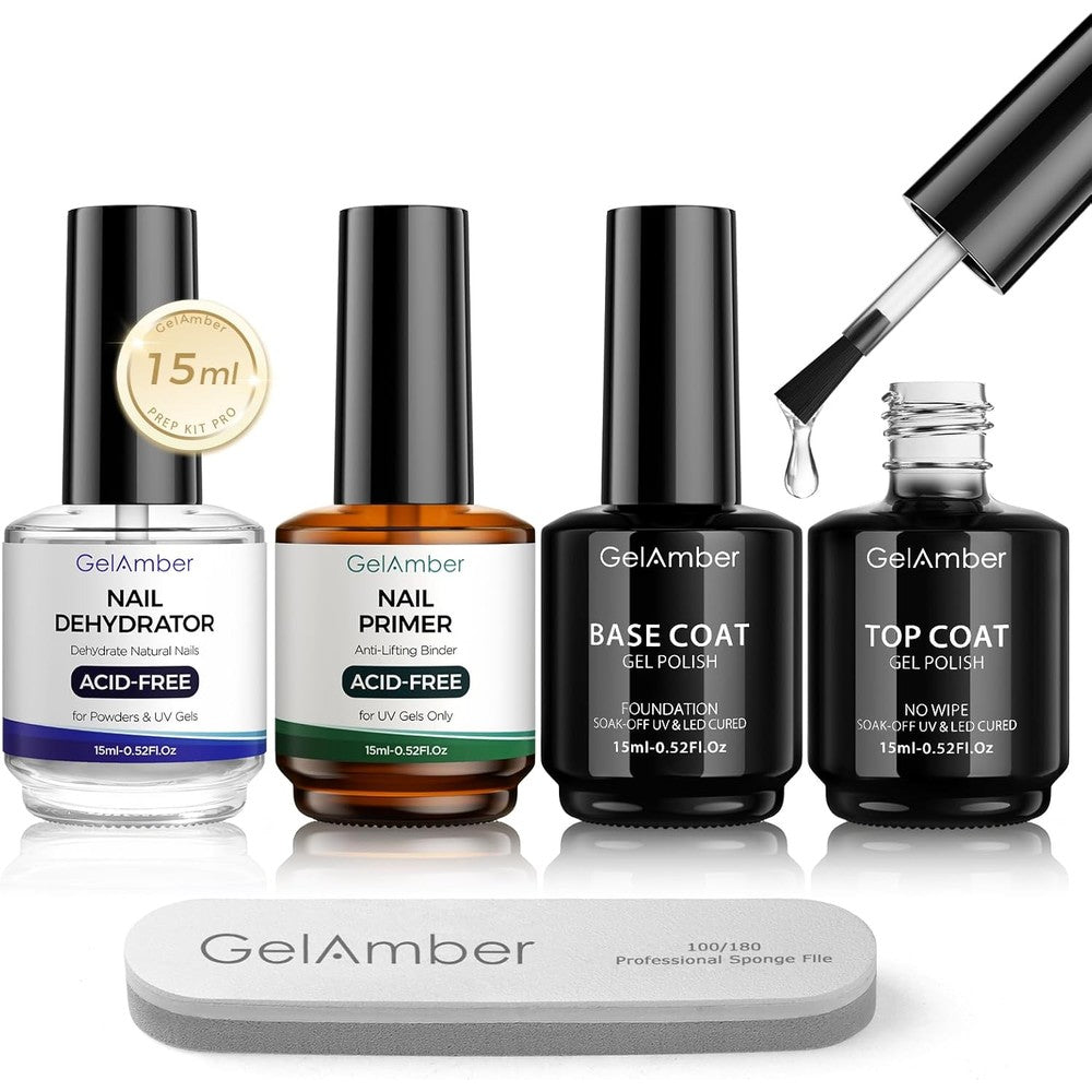 Hamprico four piece nail primer and dehydrator set front view showcasing the complete salon prep kit collection