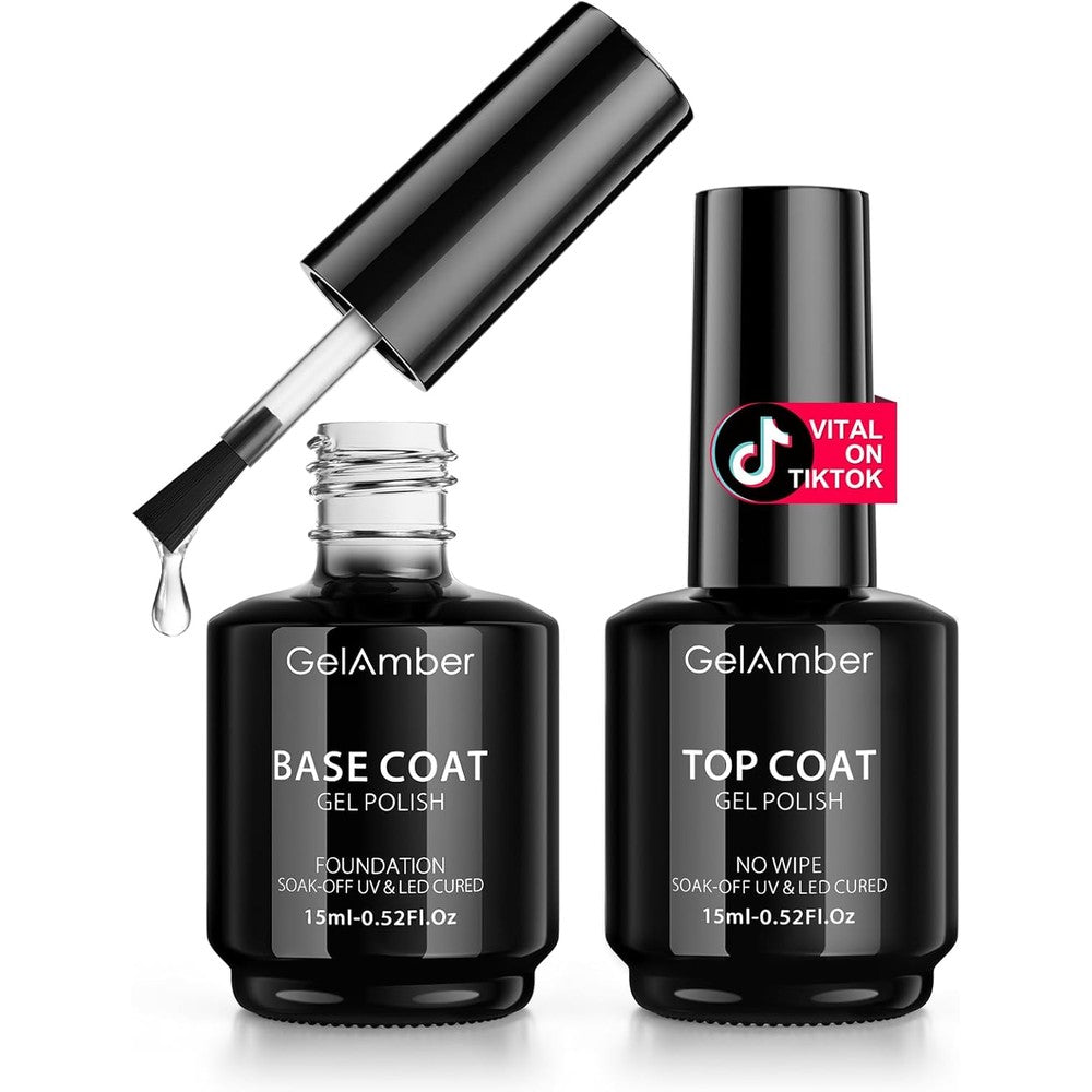 Mefa gel top coat and base coat set front view showing two fifteen milliliter bottles.