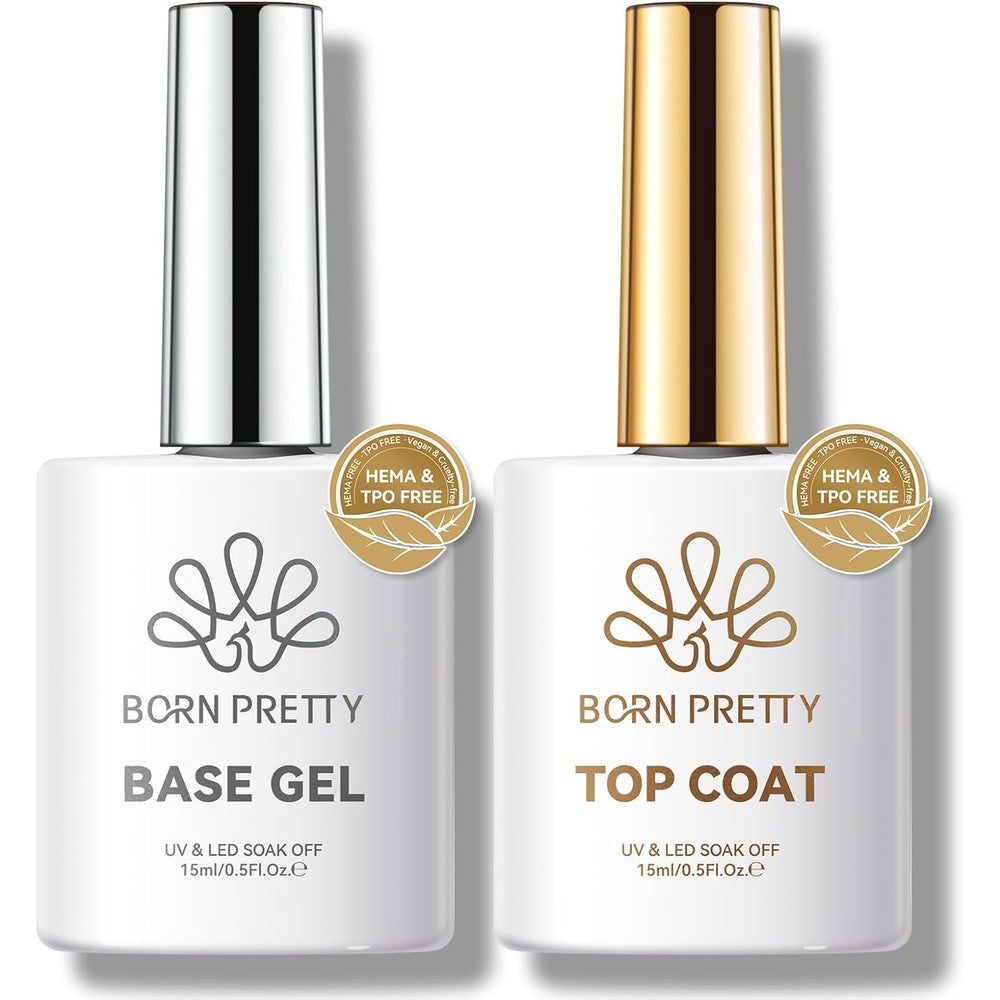 Born Pretty HEMA and TPO Free Gel Base and Top Coat Set front view showing two fifteen milliliter bottles on a clean background.