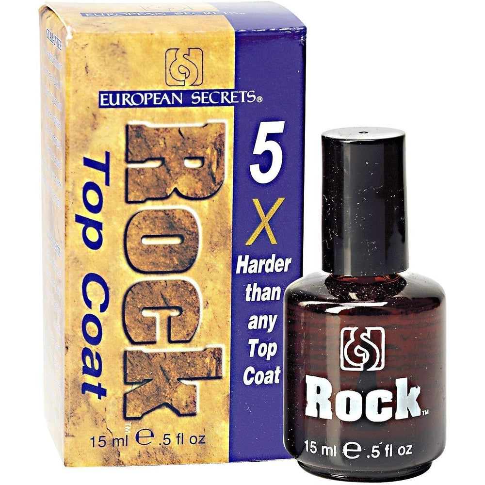 Super Nail European Secrets Rock Top Coat front view bottle with retail packaging