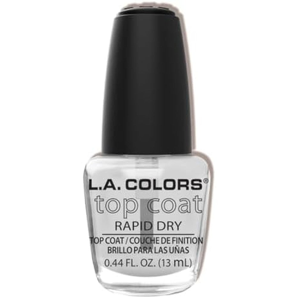 L.A. COLORS Rapid Dry Top Coat CNP192 clear nail treatment bottle front view for professional glossy manicures.