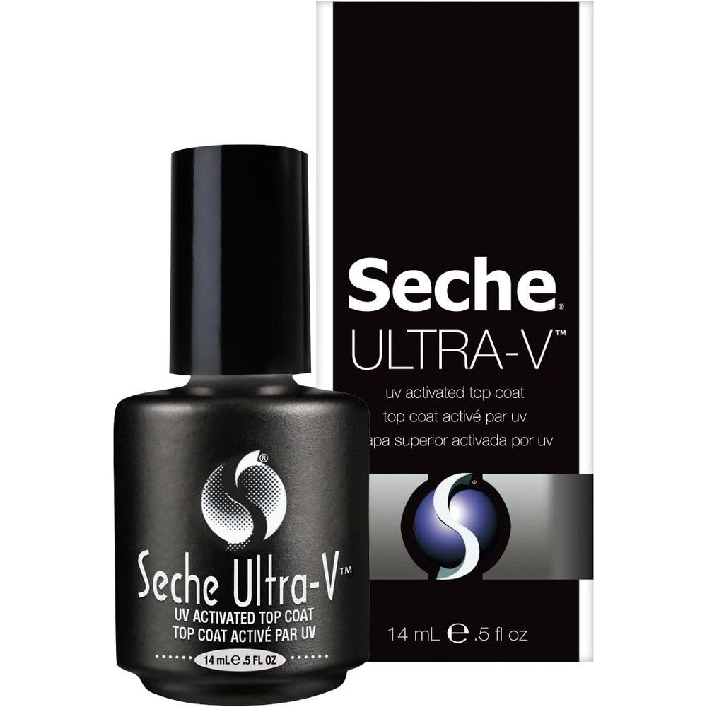 Seche Ultra-V UV Gel Top Coat front view bottle containing clear professional formula